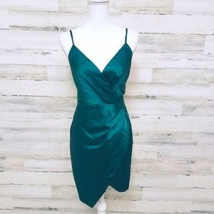 Blue Blush Emerald Green Silky Wrap Dress